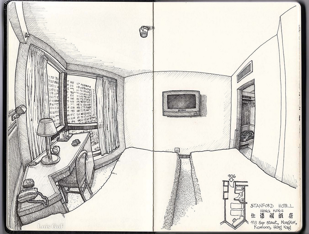 1024x776 Hotel Room Sketch (Stanford Hotel - Hotel Room Sketch