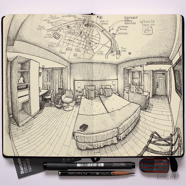 640x640 Luisgof On Twitter Hotel Room Sketch. Hotel Bilbao - Hotel Room Sketch