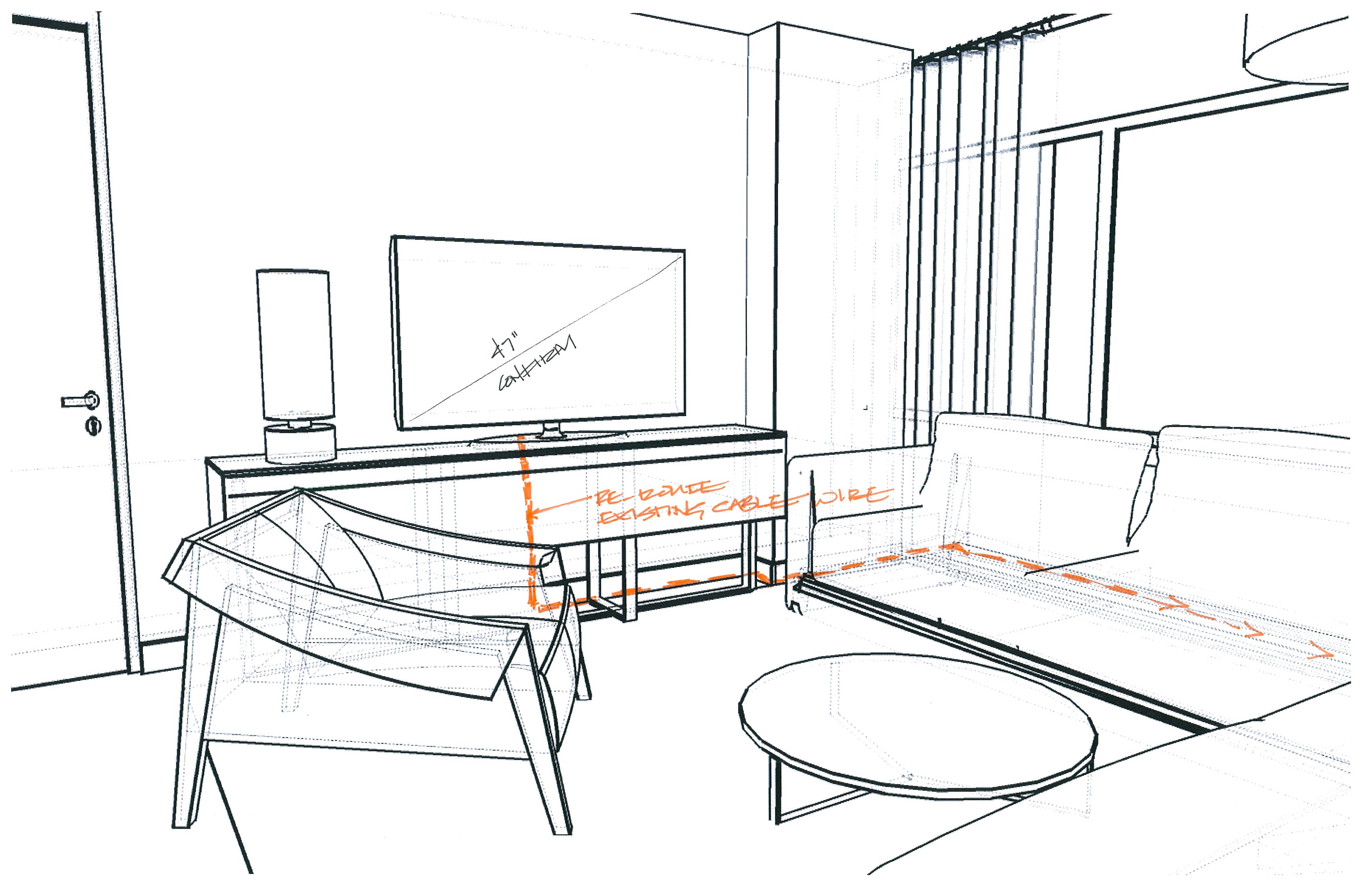 3400x2200 Hotel Room Boston Hospitality Review Boston University - Hotel Room Sketch