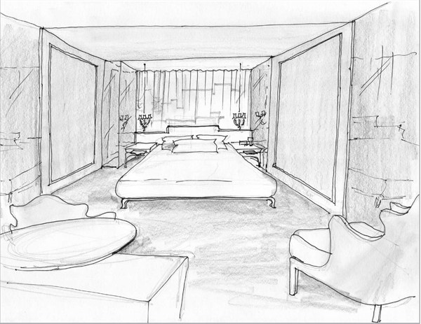 600x463 Modrian Hotel Room Interior Sketch Trendland - Hotel Room Sketch