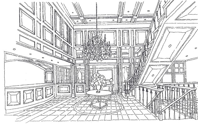 640x412 New England Resort Hotel Lobby Concept Sketch - Hotel Sketch