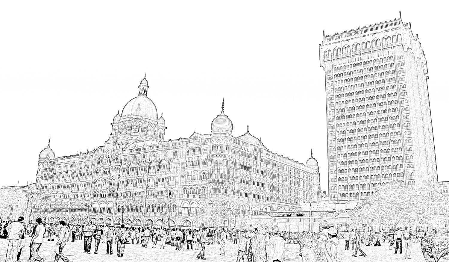 1500x875 Stock Pictures Sketch And Silhouettes Of The Taj Mahal Hotel In - Hotel Sketch