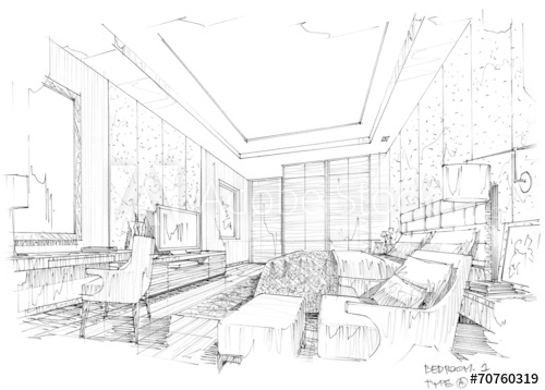 500x358 Sketch Design Hotel,interior Design,hotel,bedroom - Hotel Sketch