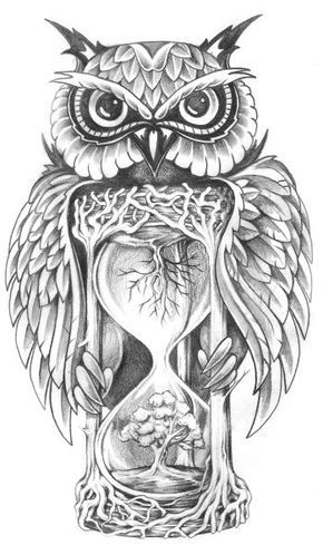 290x498 Owl Tree Hourglass Sketch Owl Tattoos, Tattoo - Hourglass Sketch