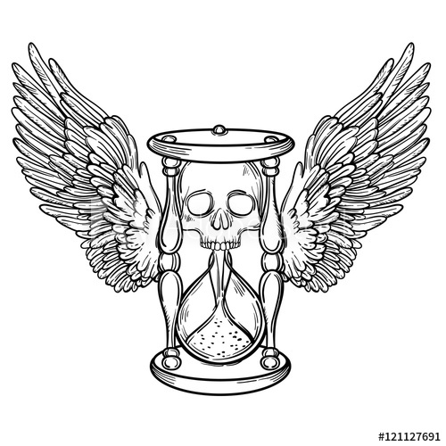 500x500 Decorative Antique Death Hourglass Illustration With Wings And - Hourglass Tattoo Sketch