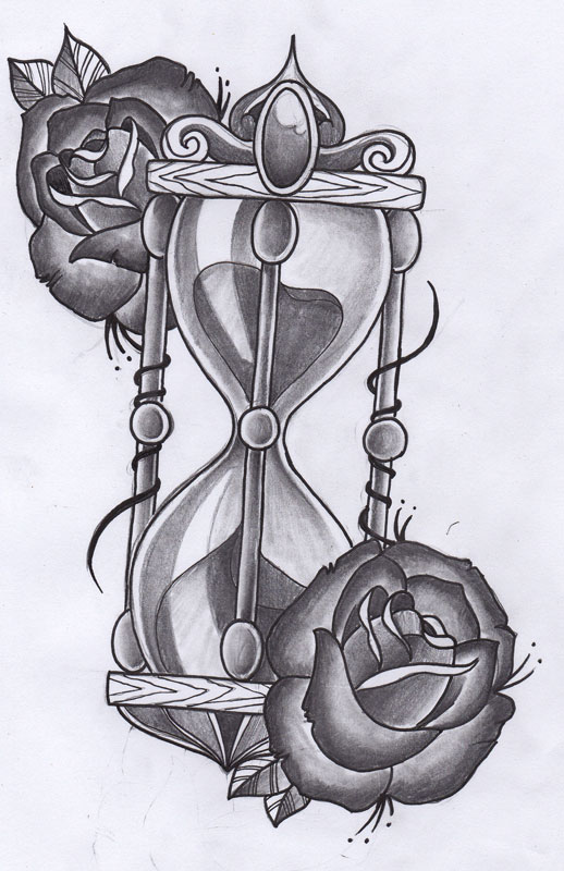 518x800 Sketch Of Hourglass And Rose For Tattoo Design Ideas - Hourglass Tattoo Sketch