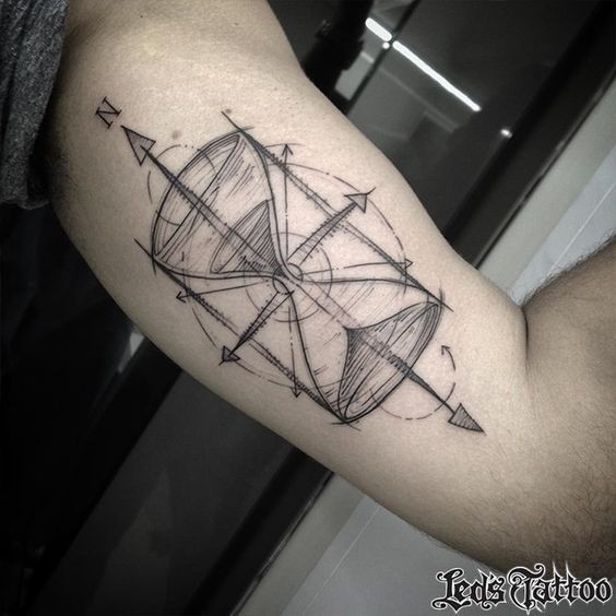 564x564 Sketch Style Hourglass Tattoo On Shoulder - Hourglass Tattoo Sketch