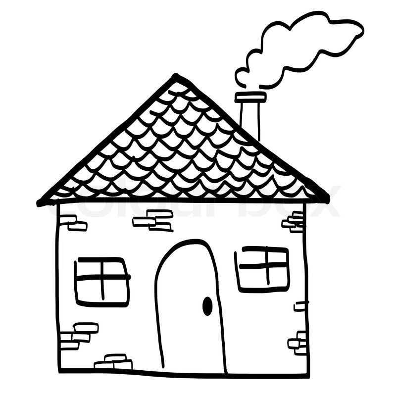 800x800 Drawing Of A House In A Cartoon Style. Hand Drawing Sketch Vector - House Drawing Sketch