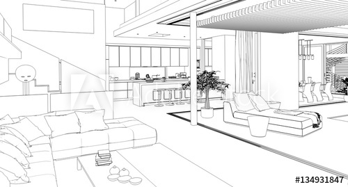 500x269 Modern House Interior (Sketch) - House Interior Sketch