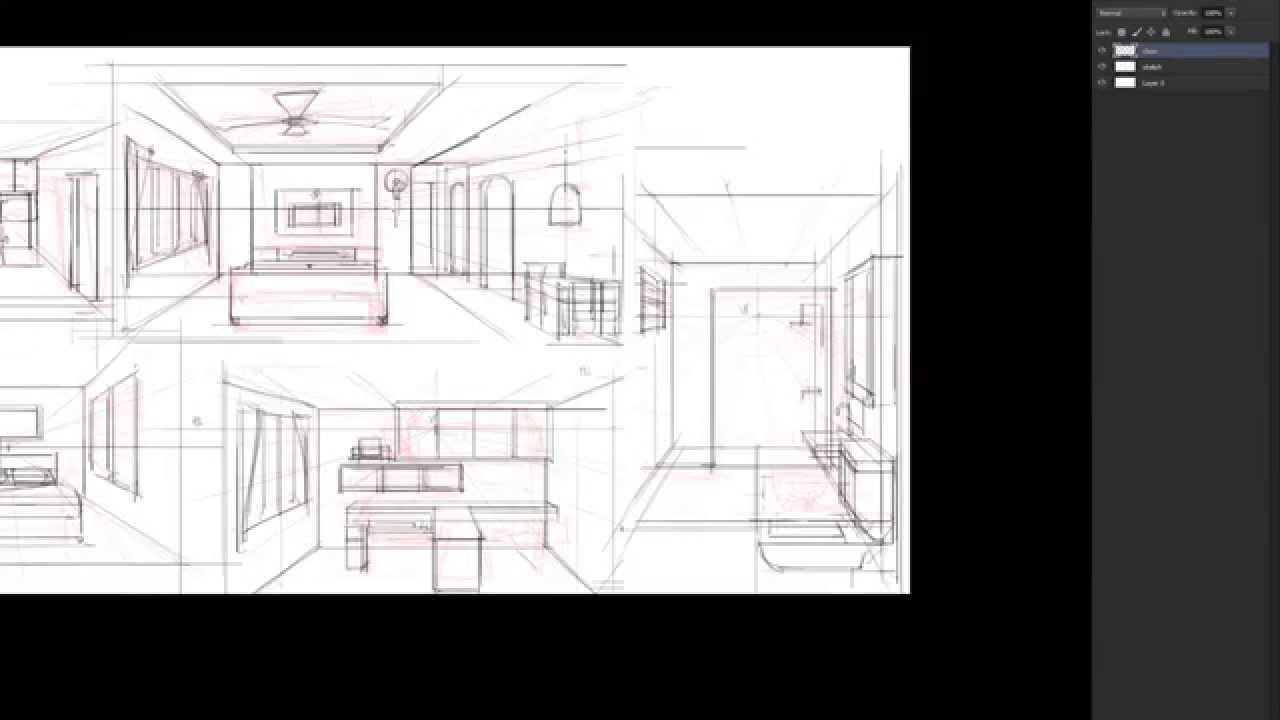1280x720 Perspective Exercise - House Interior Sketch
