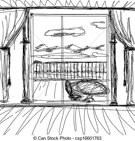 450x470 Vector Sketch Background With Interior. Vector House Interior - House Interior Sketch