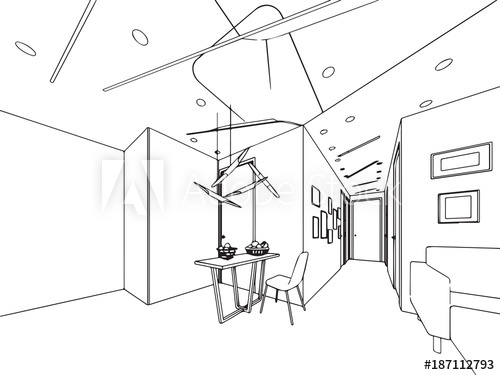 500x375 Outline Sketch Drawing Interior Perspective Of House - House Outline Sketch