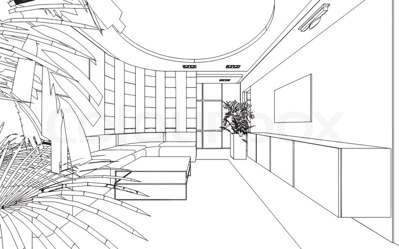 800x500 Editable Vector Illustration Of An Outline Sketch Of A Interior - House Outline Sketch