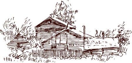 449x216 Sketch Of A Village House Stock Vectors - House Roof Sketch