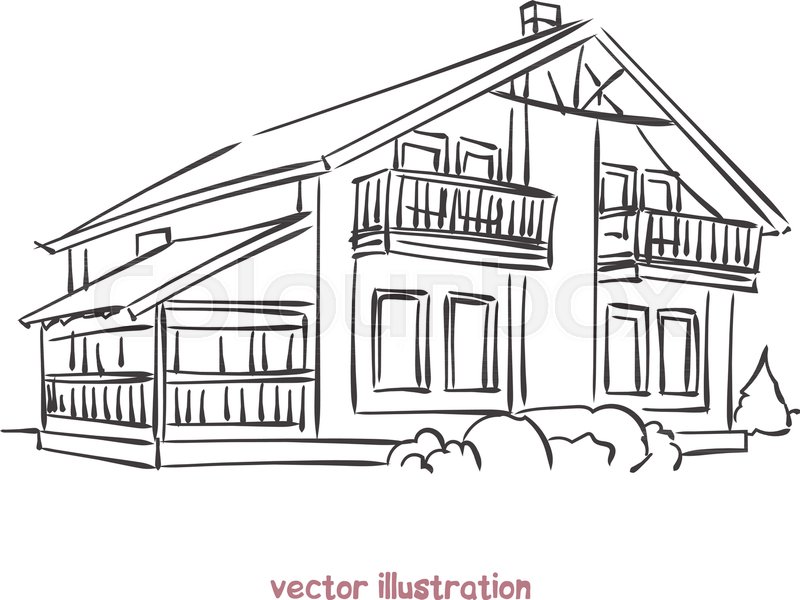 800x600 Sketch Of Wooden House. Vector Isolated Illustration For Design On - House Roof Sketch