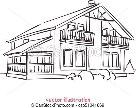 450x357 Vector Sketch Of Wooden House. Sketch Of Wooden House.... Clip Art - House Sketch Clipart