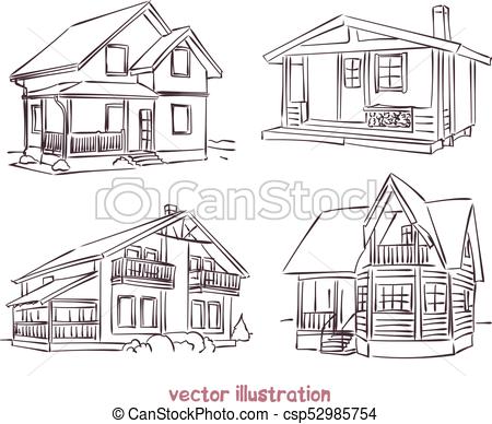 450x388 Vector Sketch Set Of Wooden House. Sketch Set Of Wooden... Clipart - House Sketch Clipart