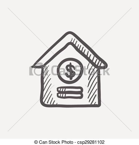 450x470 Dollar House Sketch Icon For Web And Mobile. Hand Drawn Vector - House Sketch Clipart