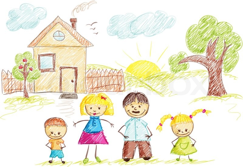 800x550 Family And House Sketch Color Stock Vector Colourbox - House Sketch Color