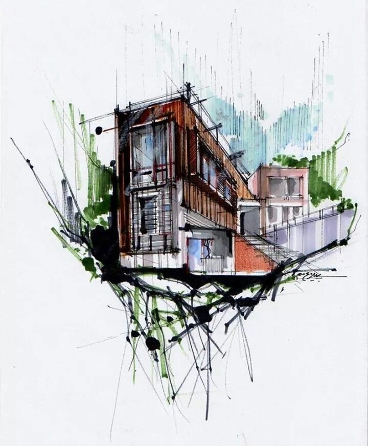 720x873 Modern House Sketching Arch - House Sketch Color