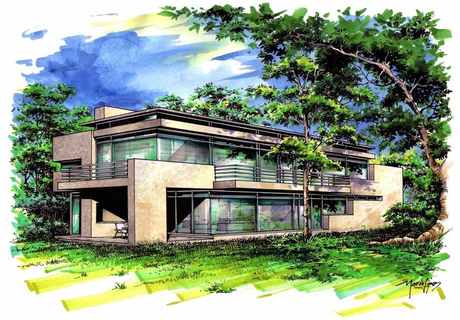 900x627 House By On @ Models - House Sketch Color