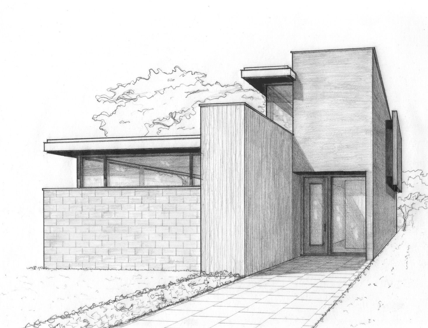 1467x1125 A Perspective Sketch For A House In The City. Work - House Sketch Drawing