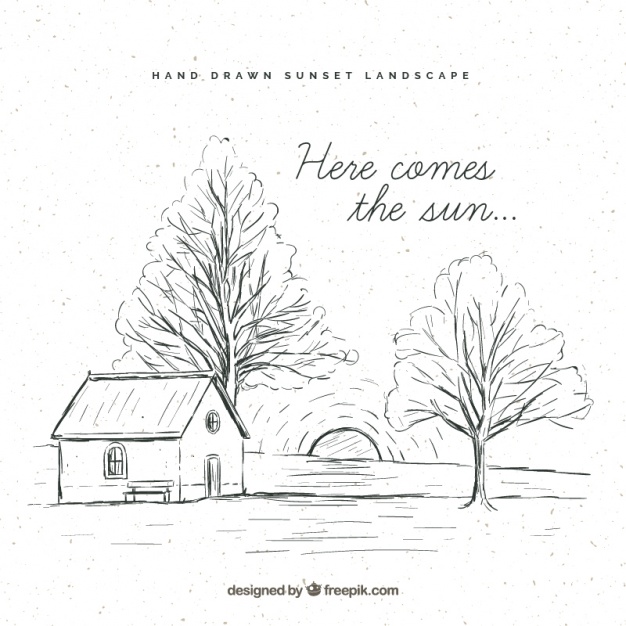 626x626 Landscape Sketch Background With House Vector Free Download - House Sketch Images