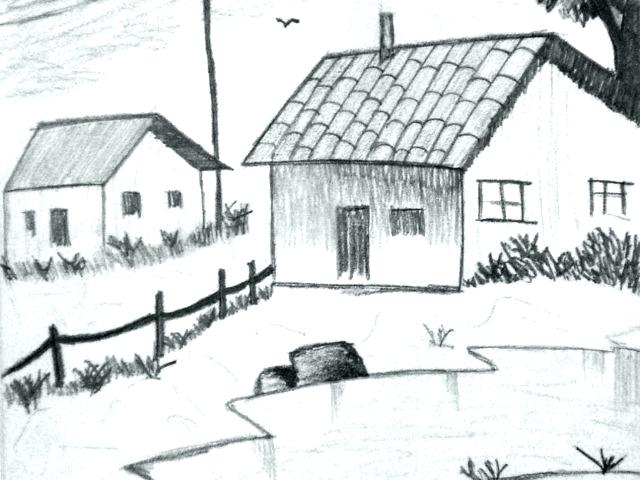 640x480 Landscape Sketches Easy Fantasy Drawing Simple Step By Pictures - House Sketch Step By Step