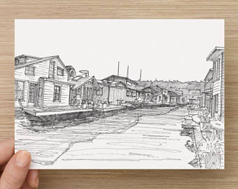 340x270 Houseboat Drawing Etsy - Houseboat Sketch