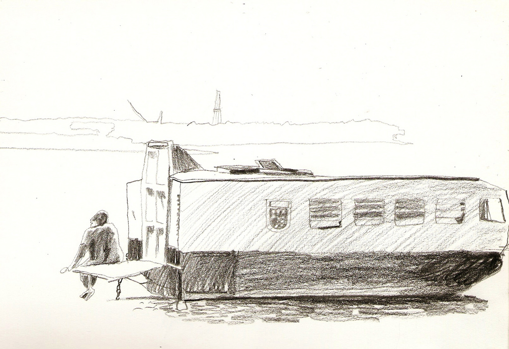 1024x703 Houseboat Sketch Pencil Crayon On Paper Sketch Stewart - Houseboat Sketch
