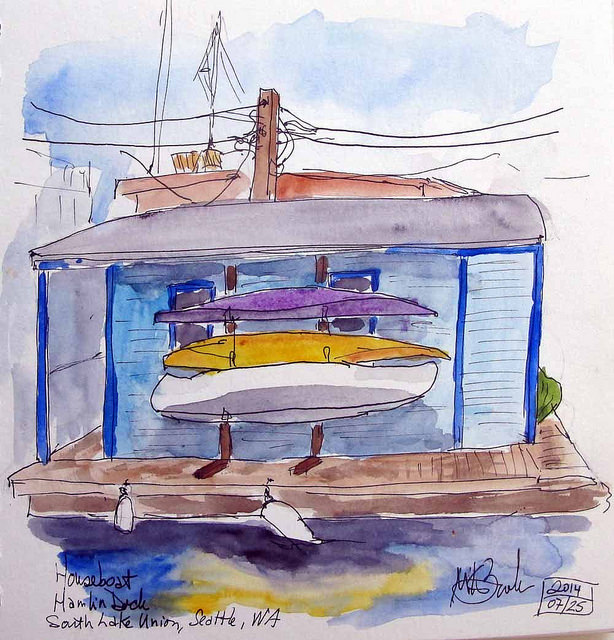 614x640 Urban Sketchers Seattle Houseboat Sketch Outing - Houseboat Sketch