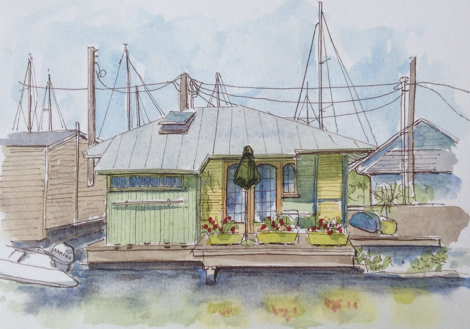 1600x1121 Urban Sketchers Seattle Houseboat Sketching - Houseboat Sketch
