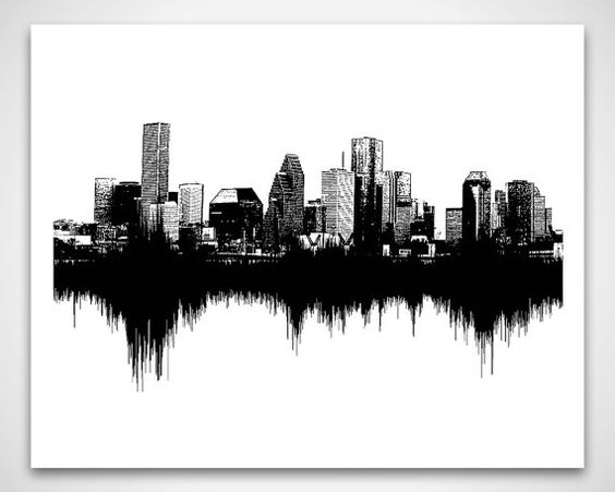 564x451 Houston Skyline Paintings - Houston Skyline Sketch