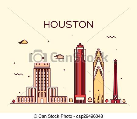 450x393 Houston Skyline Trendy Vector Illustration Linear. Houston Skyline - Houston Skyline Sketch