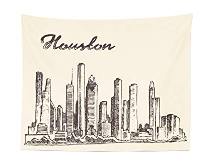 425x335 Lunarable Usa Tapestry, Houston Skyline Big City - Houston Skyline Sketch