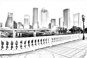 305x206 Sketch Effect In Photoshop This Is An Example Of The - Houston Skyline Sketch