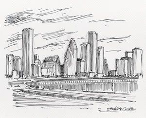 300x243 Houston Sketch Houston Skyline Paintings And Drawings With New - Houston Skyline Sketch