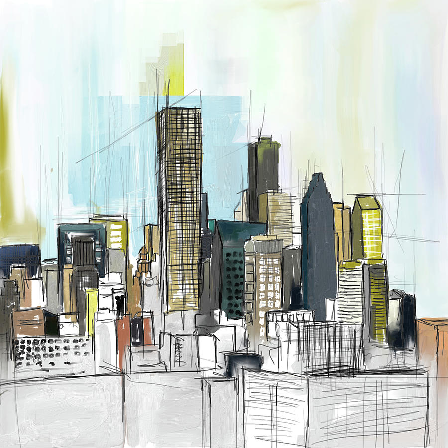 900x900 Houston Skyline 652 1 Painting By Mawra Tahreem - Houston Skyline Sketch