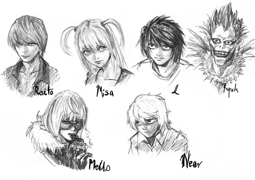 842x595 Death Note Characters Sketch By Black M - How To Draw A Character Sketch