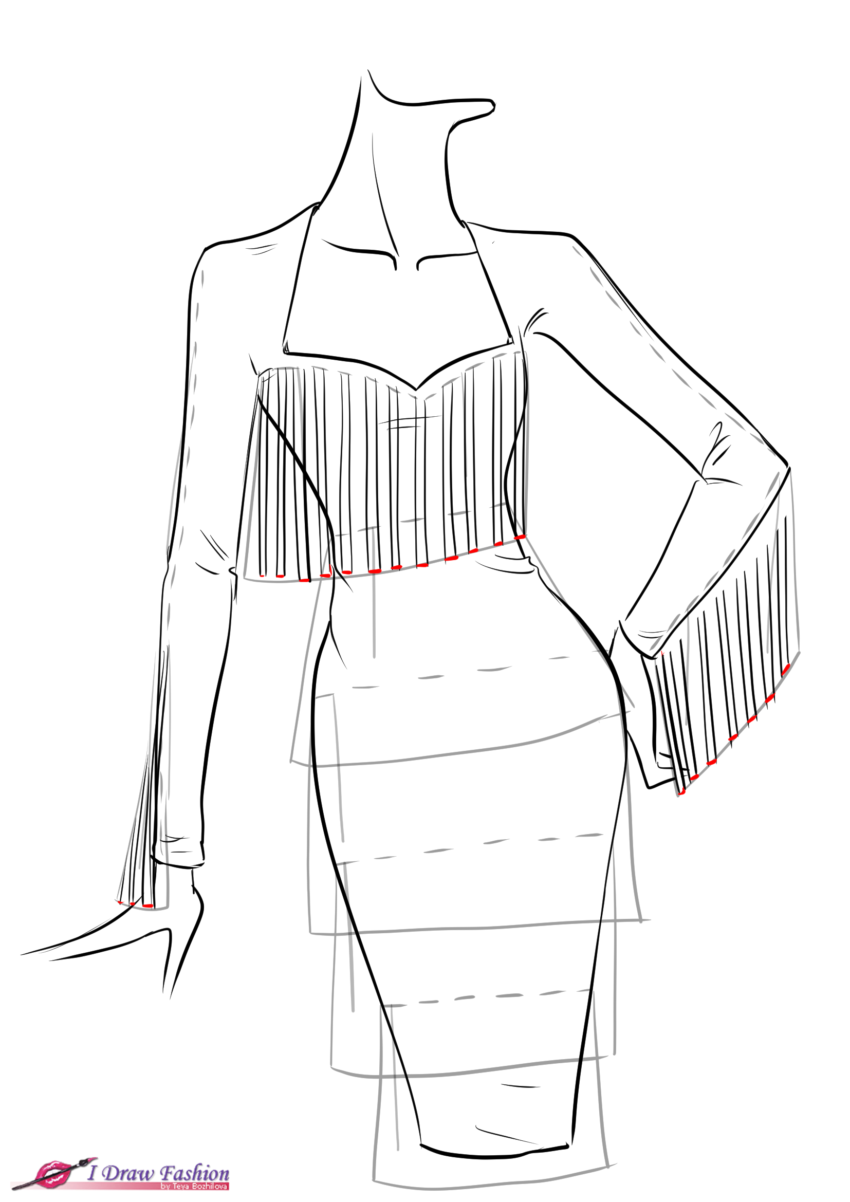 1654x2339 How To Draw Fringe Dress I Draw Fashion - How To Draw A Dress Sketch