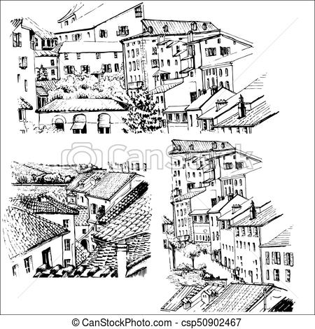 450x470 Roofs. Urban Sketching. Roofs Of Houses. Three Sketches. - How To Urban Sketch