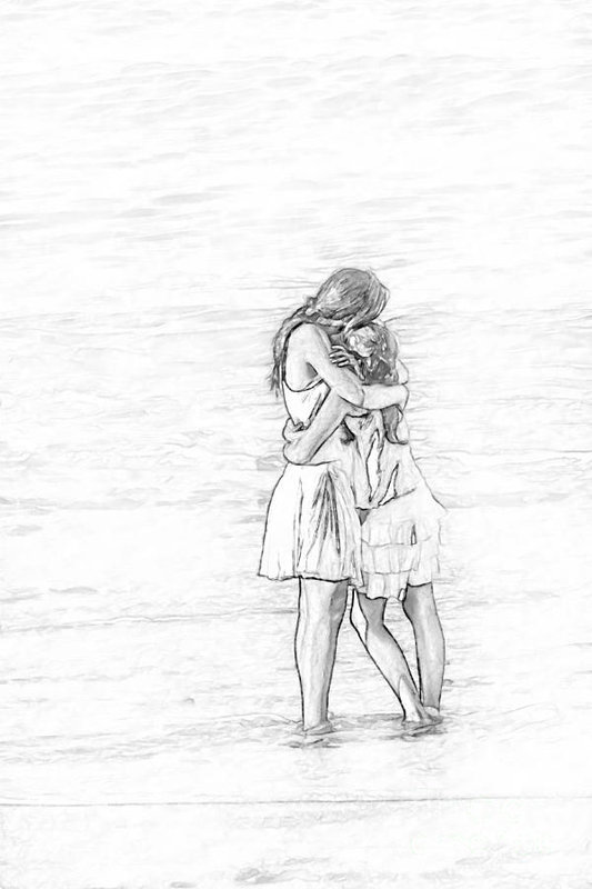 533x800 Sisters Beach Hug Sketch Art Print By Randy Steele - Hug Sketch