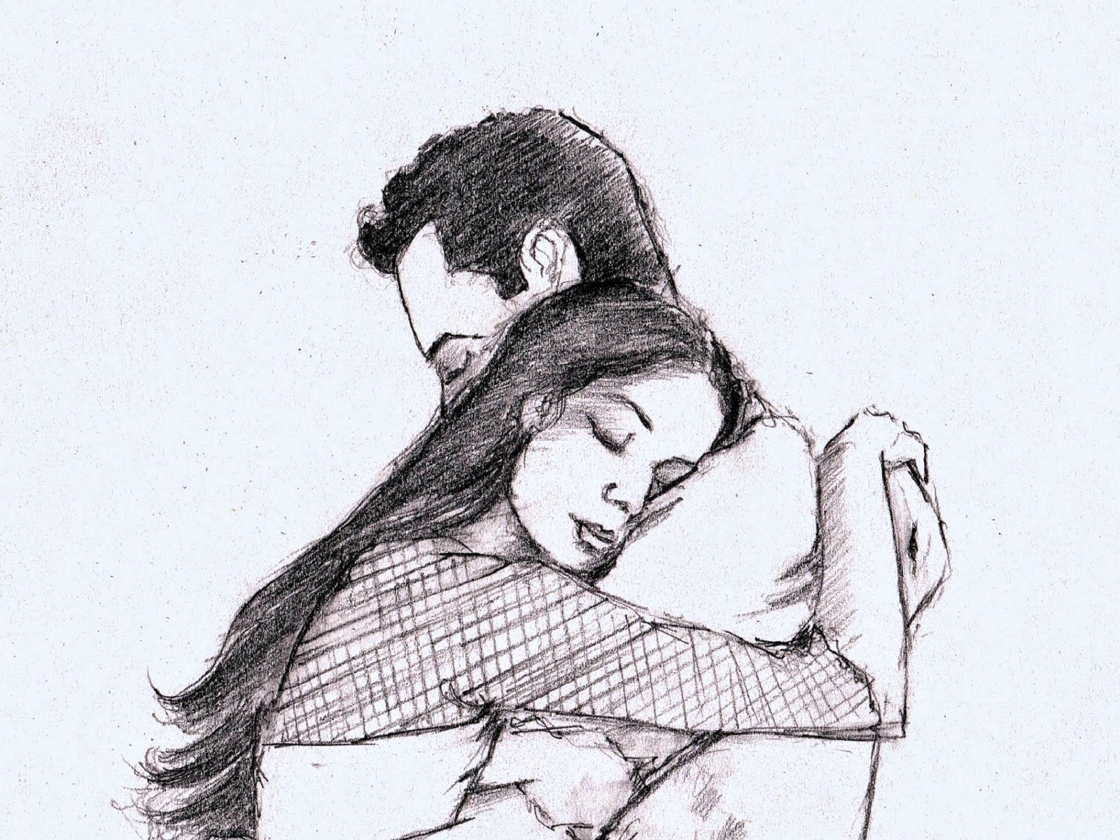 1600x1200 Love Hug Couple Pencil Sketch Drawing Taazatadka - Hug Sketch