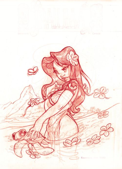 500x688 Islander - Hula Girl Sketch