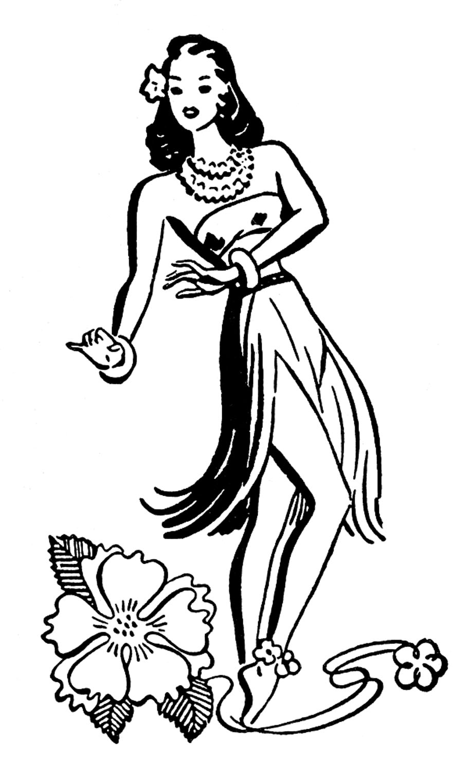 912x1500 Retro Clip Art - Hula Girl Sketch