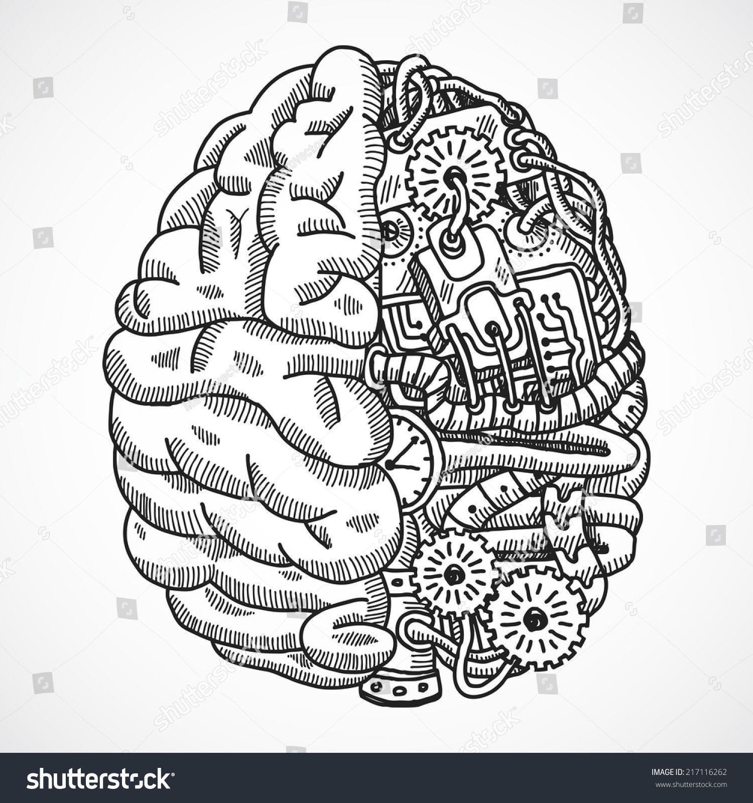 1500x1600 Human Brain As Engineering Processing Machine Sketch Concept - Human Brain Sketch