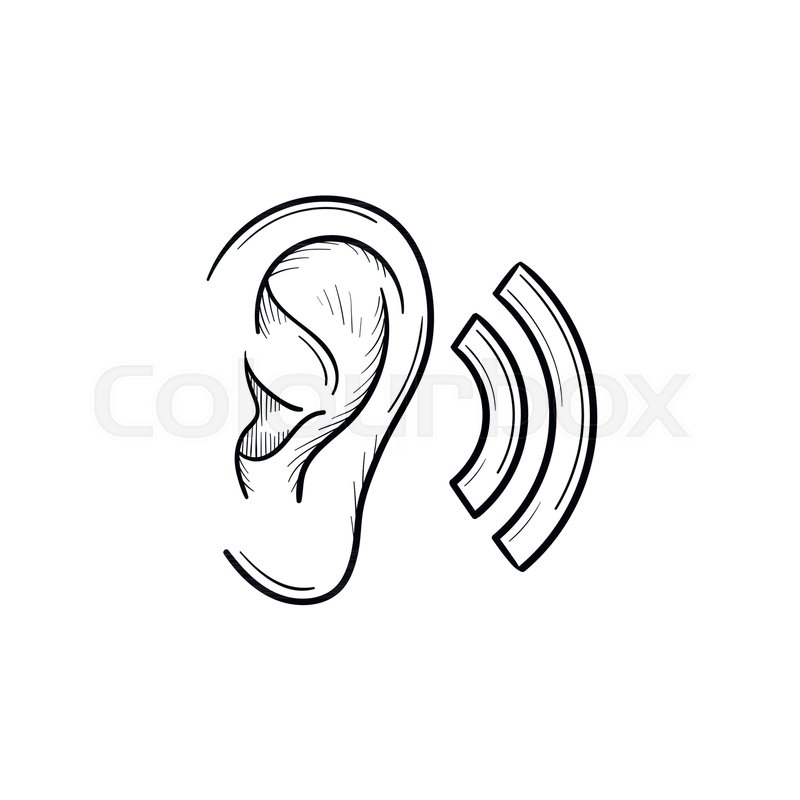 800x800 Human Ear With Sound Waves Hand Drawn Outline Doodle Icon. Human - Human Ear Sketch