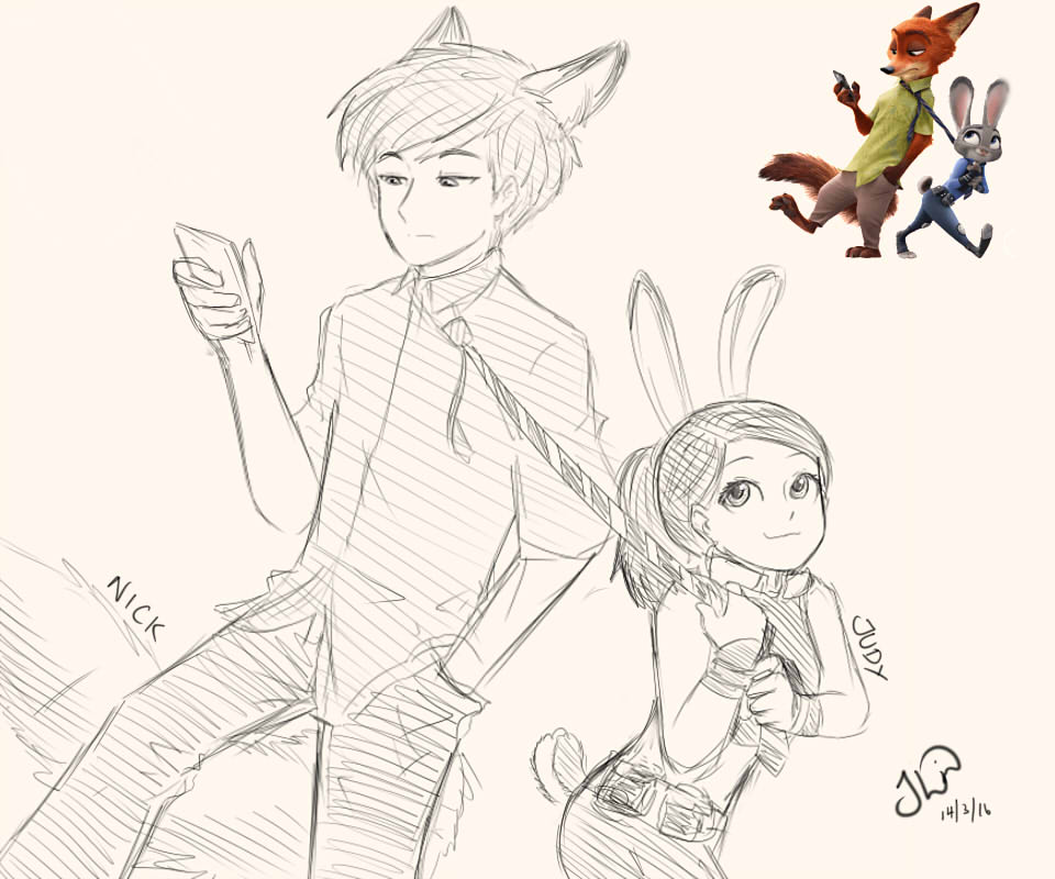 960x800 Nick And Judy (Human Form Sketch) By Jlinmicapenniman - Human Form Sketch
