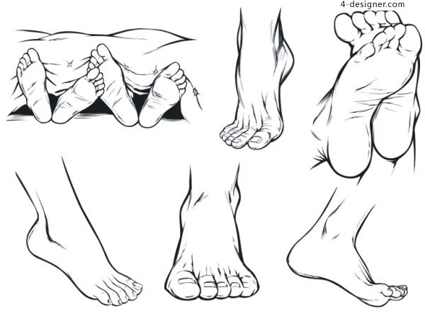600x443 4 Designer Cdr Format Human Foot Sketch Vector Material - Human Leg Sketch