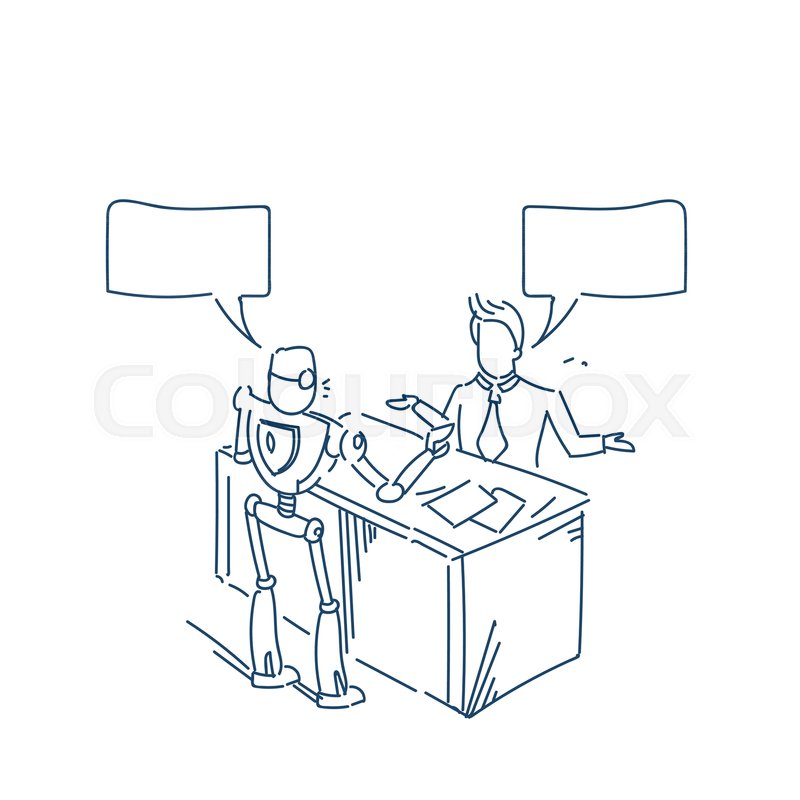 800x800 Human Robot Talking Chat Box Bubble Communication Concept - Human Robot Sketch
